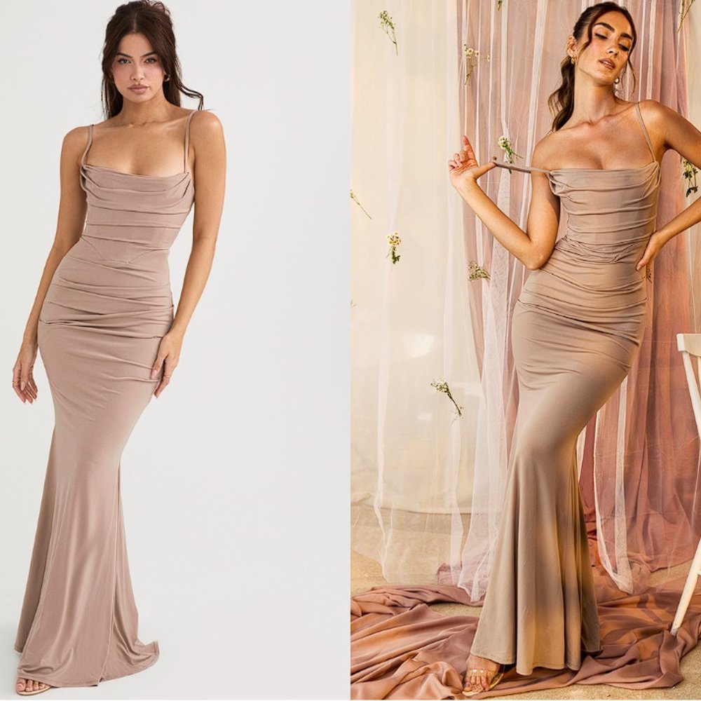 HOUSE OF CB 'Milena' Almond Jersey Corset Maxi Dress NWOT